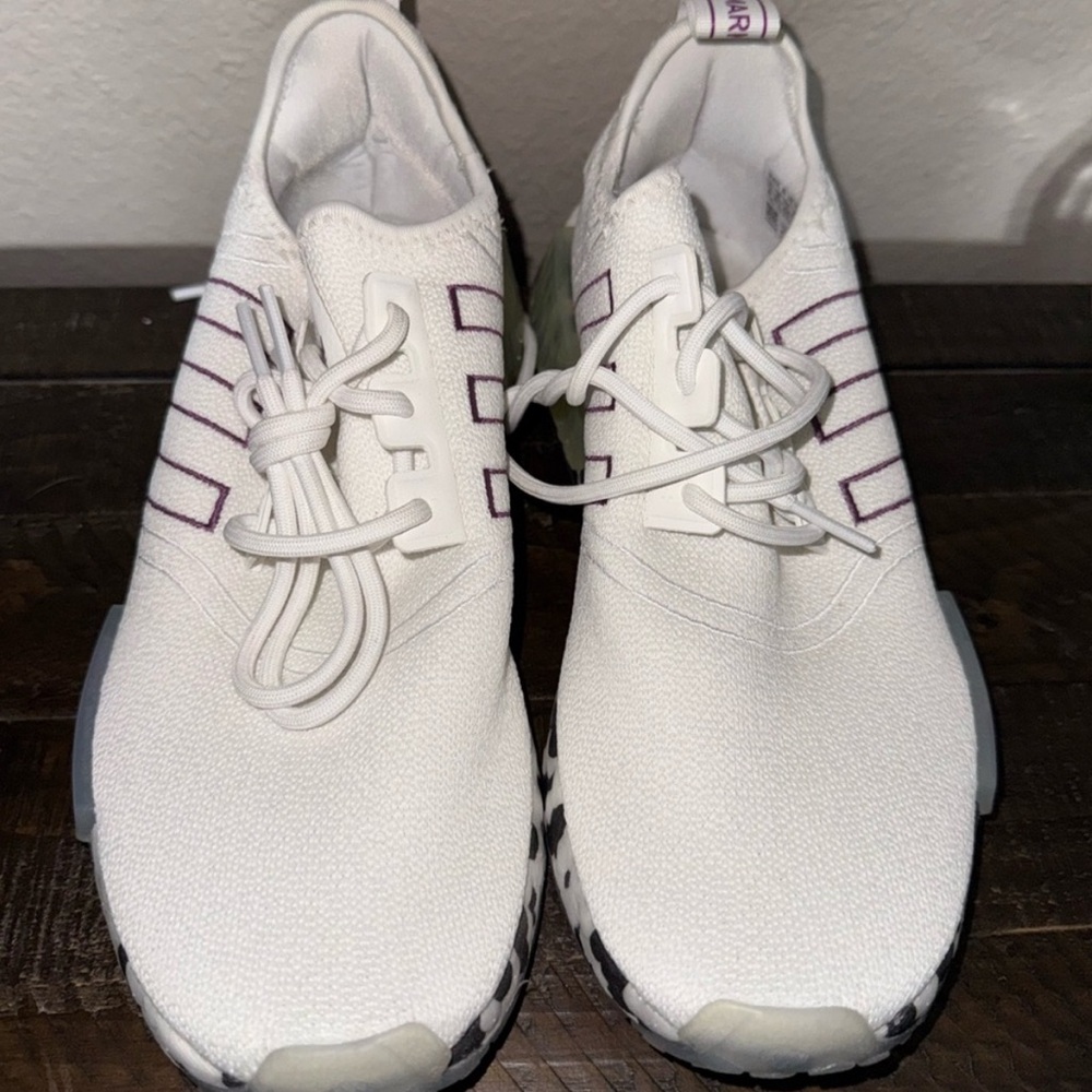 Adidas White Sneakers with Purple Accents